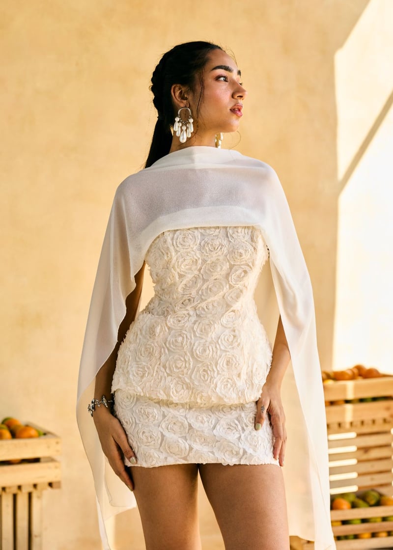 Elowen White Embossed Satin Mini Skirt