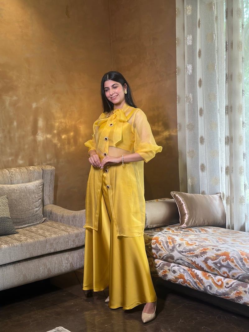 Mustard Yellow Organza Shirt and Sharara Co-ord Set