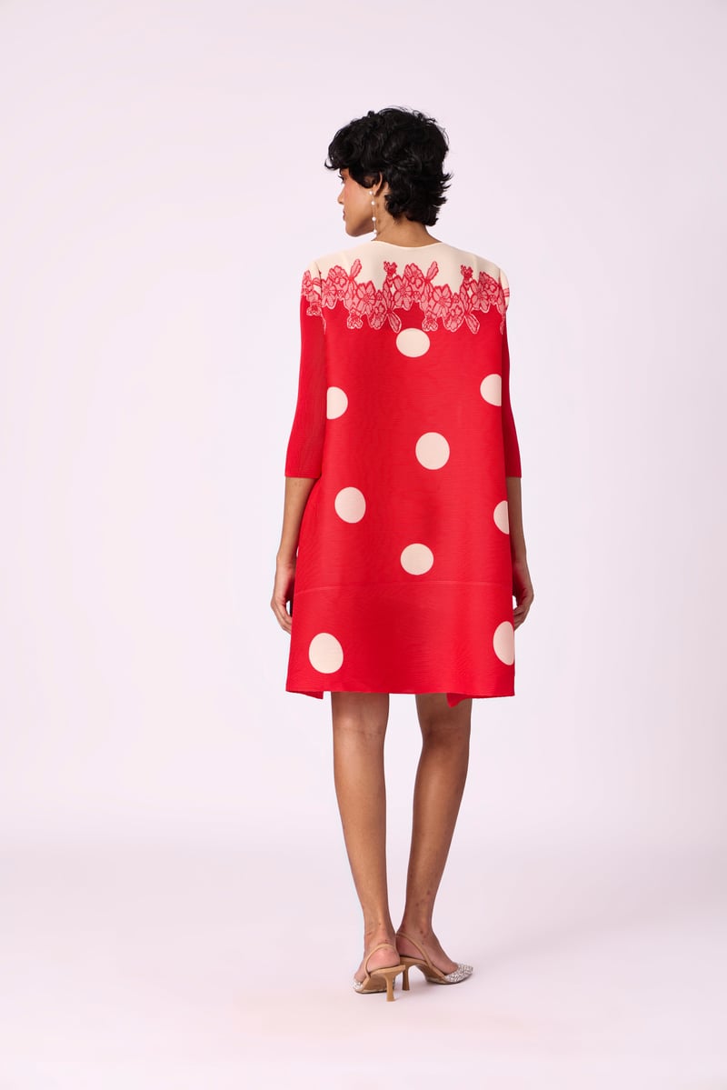 Red Polka Dot Button-Front Knee-Length A-Line Dress