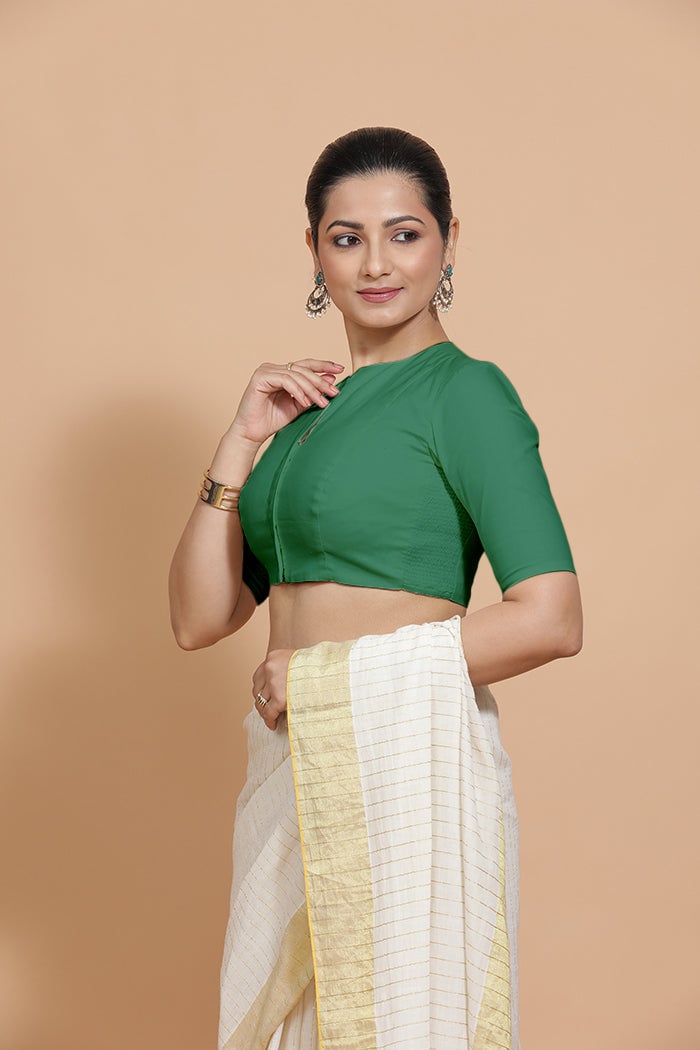 Castleton Green Cotton Saree Blouse with Elbow Sleeves