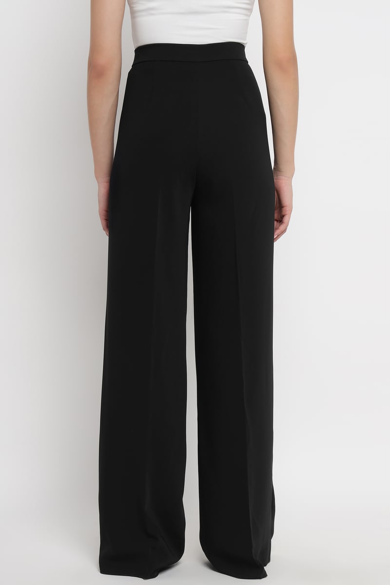 Black High-Rise Wide-Leg Tailored Trousers