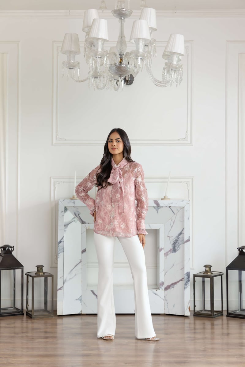 Fioren Blossom Pink French Lace Shirt