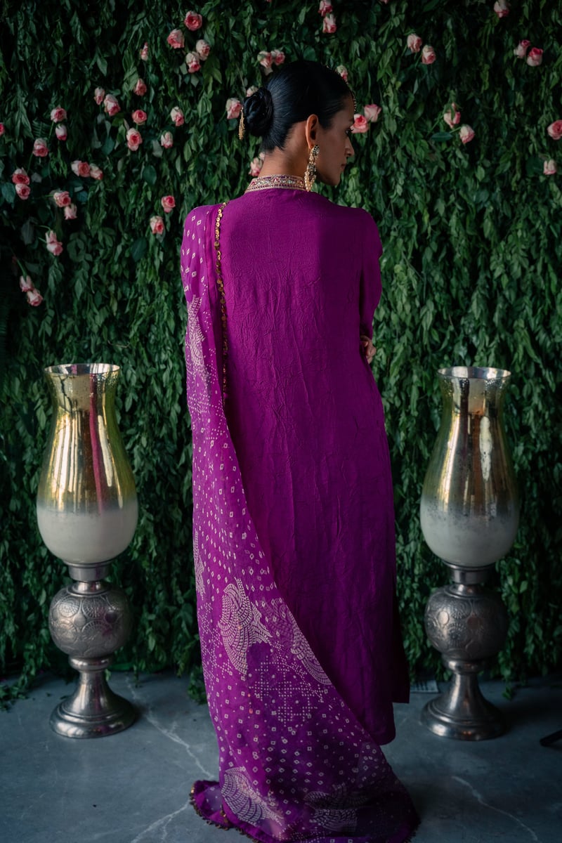 Mauve Embroidered Straight Kurta Set with Dupatta
