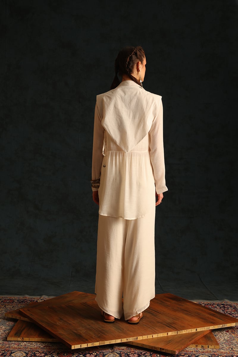 Off-White Shirt, Cape Waistcoat and Wide-Leg Pants Co-ord Set