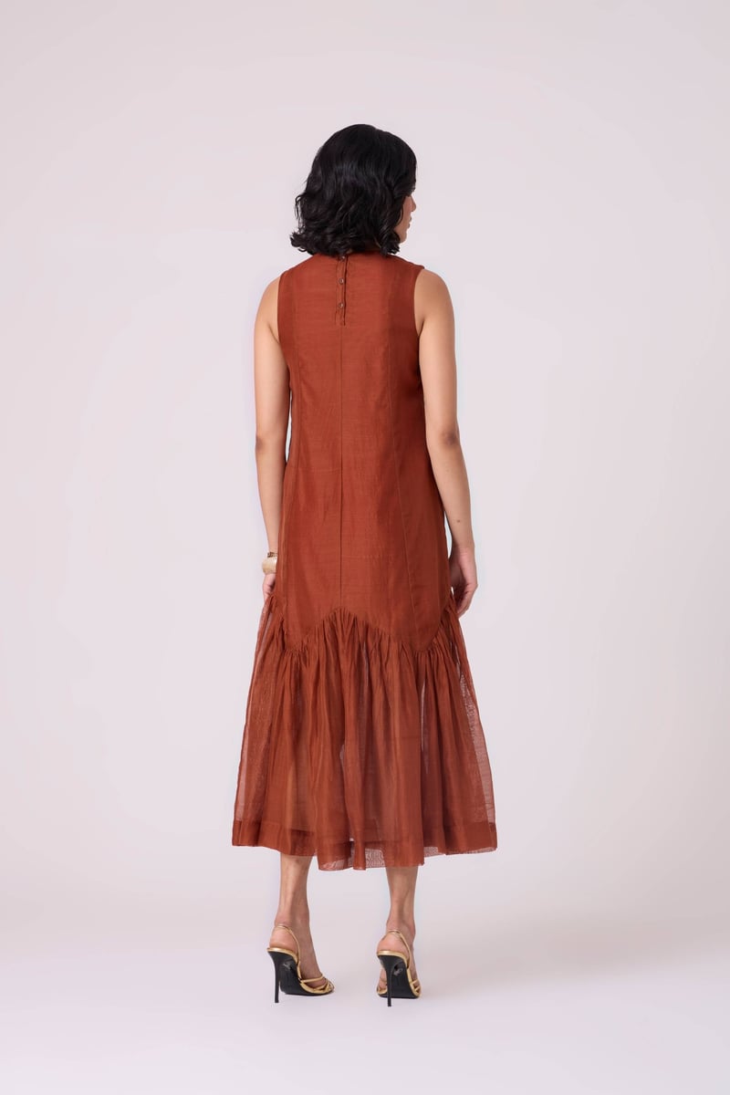 Copper Sleeveless A-Line Tiered Midi Dress