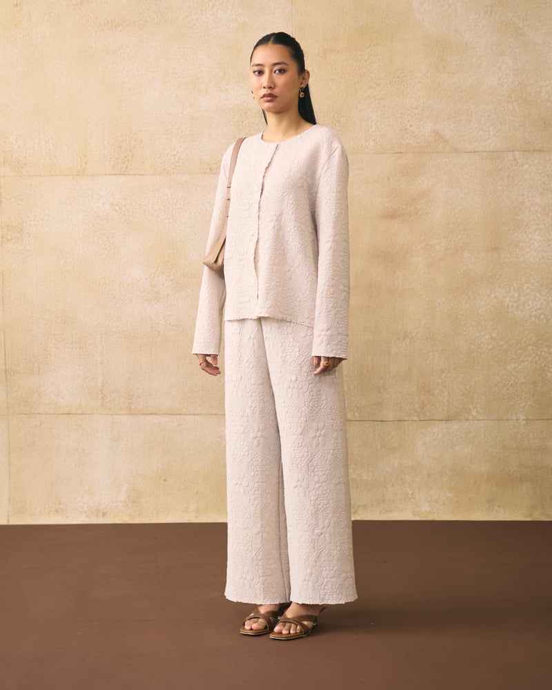 Ivory Textured Button-Front Co-ord Set