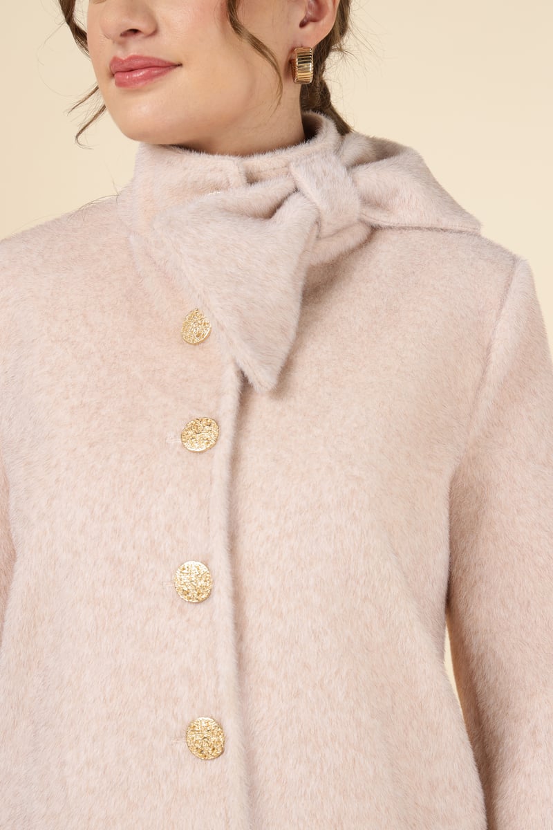 Light Pink High Neck Bow Detail Button-Front Jacket