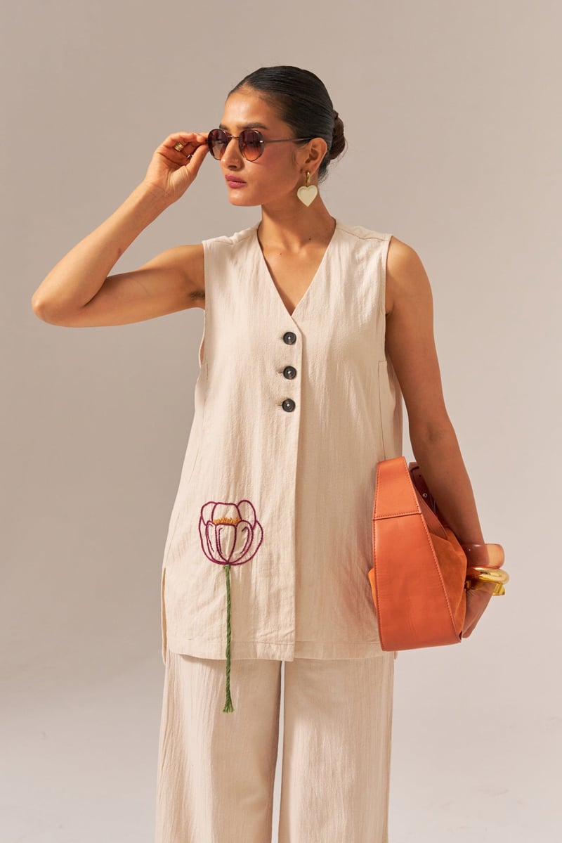 Cream Kala Cotton Button-Front Co-ord Set