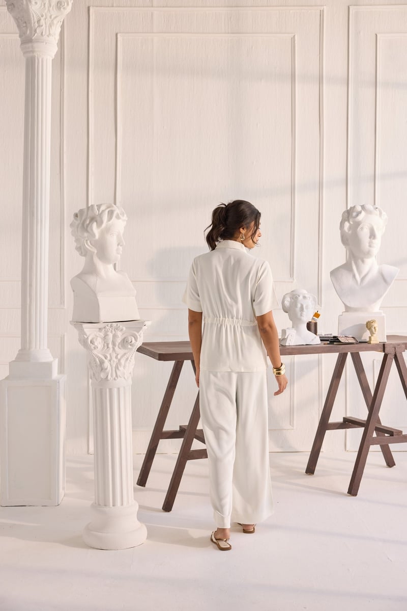 Off-White Crepe Shirt and Wide-Leg Pants Co-ord Set