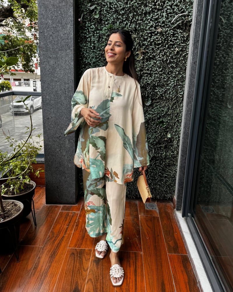 Multicolor Abstract Printed Tunic and Pant Co-ord Set