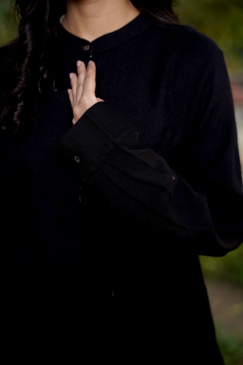 Black Merino Wool Kurta and Trousers Co-ord Set