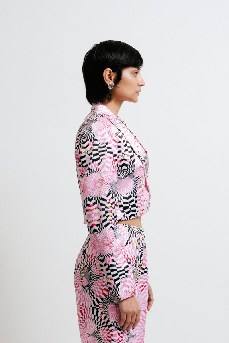 Multicolor Digital Print Cropped Tailored Jacket