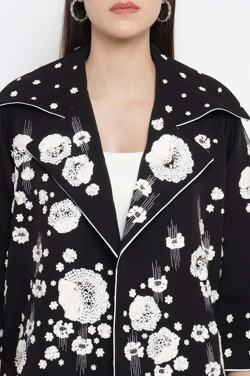 Black Monochrome Embroidered Tailored Jacket
