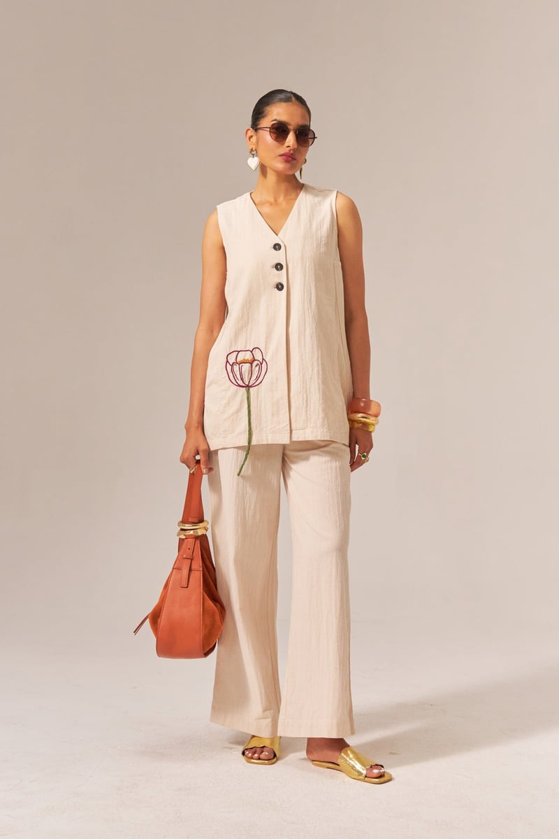 Cream Kala Cotton Button-Front Co-ord Set
