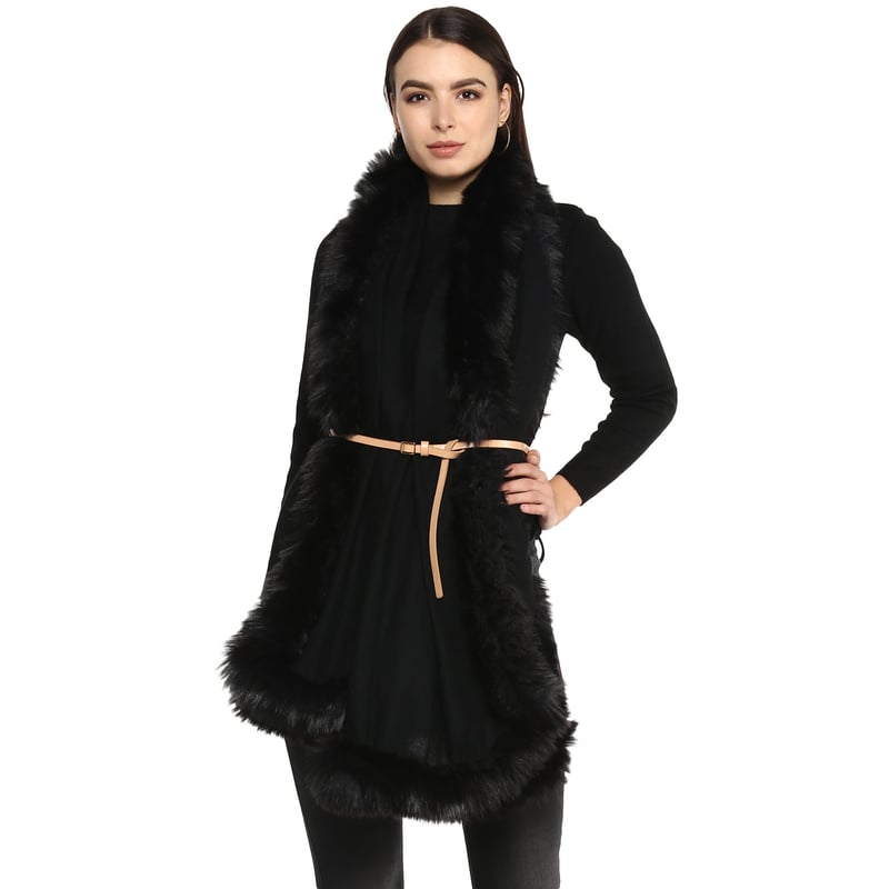 Black Wool Stole with Faux-Fur Trim — Rhe-Ana