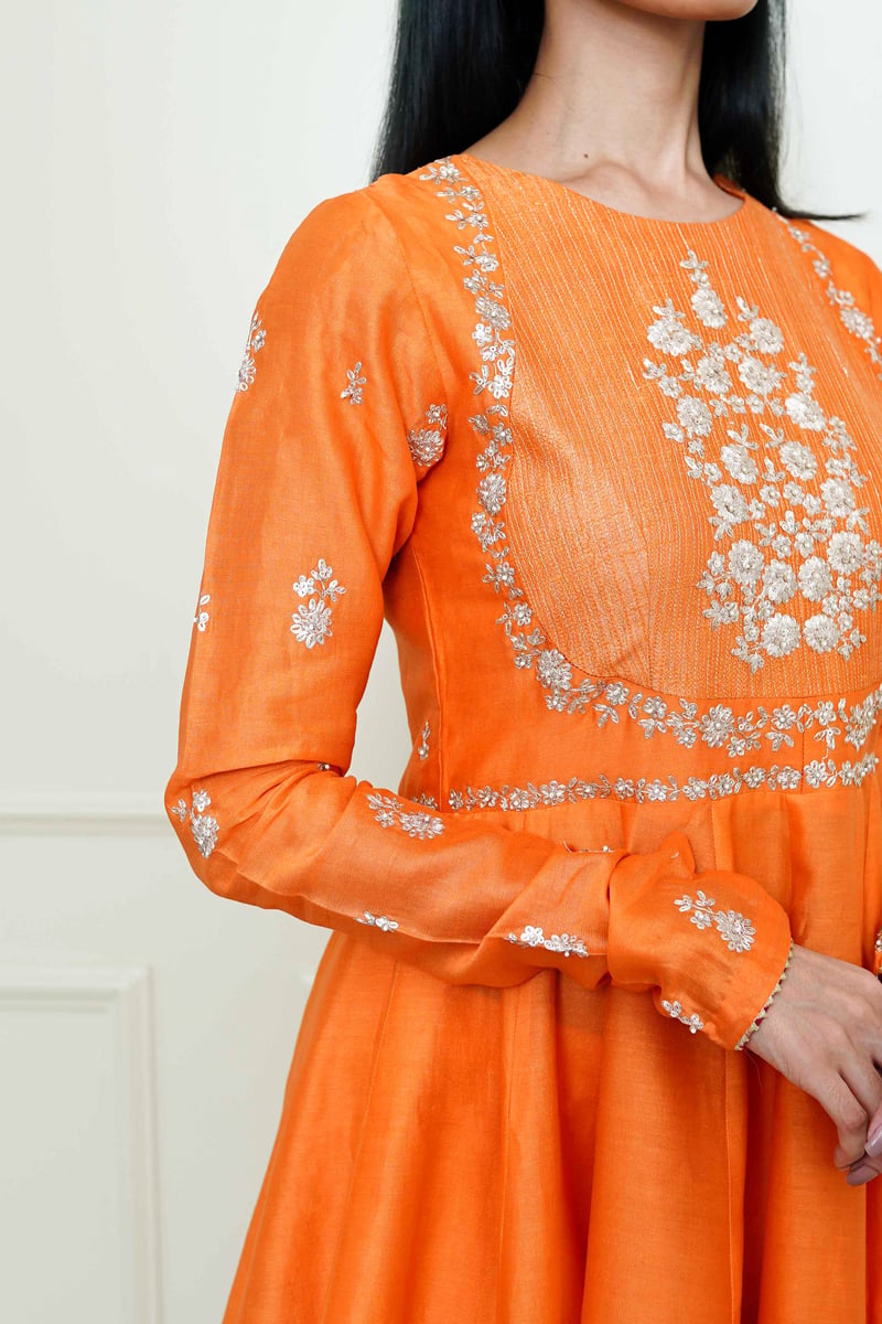 Pumpkin Orange Embroidered Peplum Kurta Garara Set