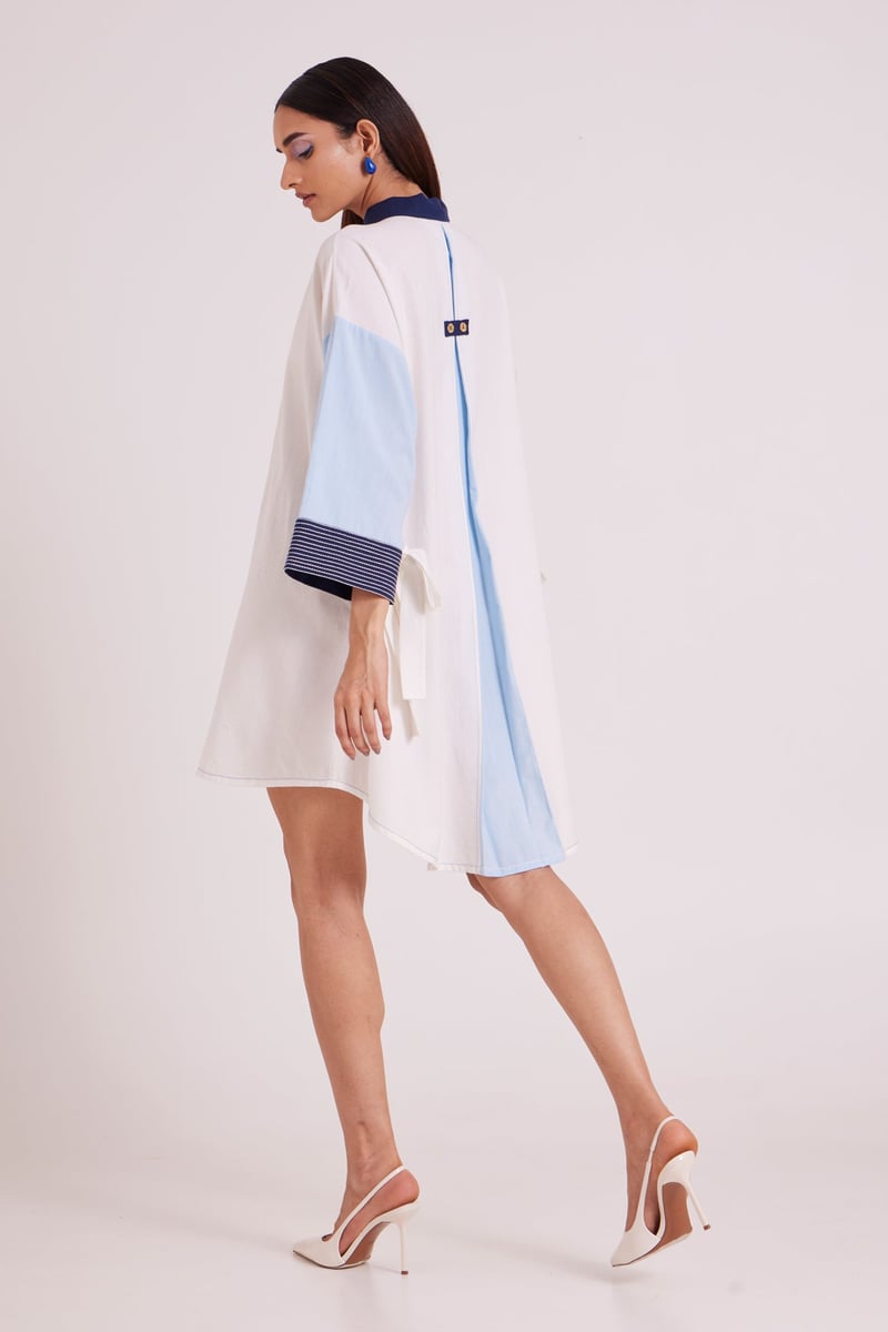 Multicolor Colorblock Oversized Shirt Dress with Pockets