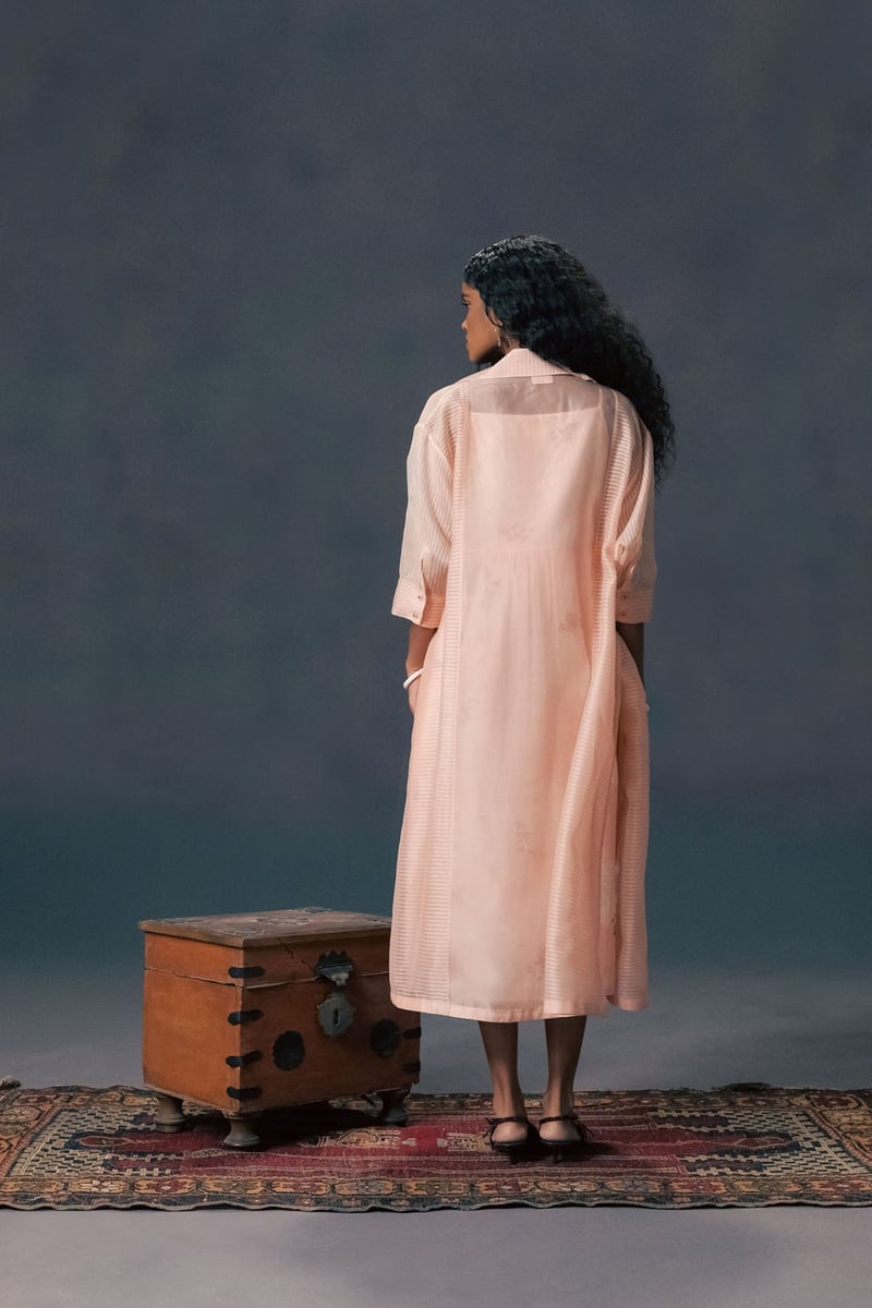 Organza Jacket With Print Straight Cut Dress