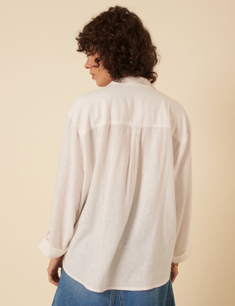 White Relaxed-Fit Linen-Blend Button-Down Shirt