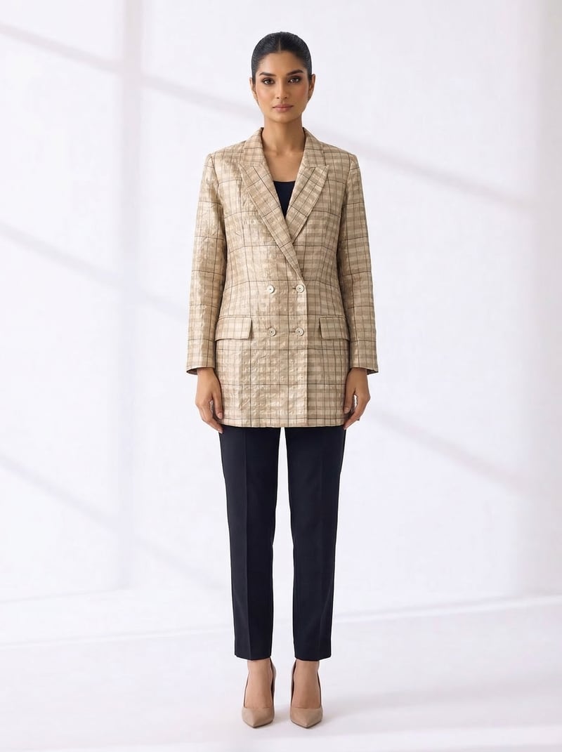 Gold Zari Tailored Long Blazer — Subtle Shuttle Studio