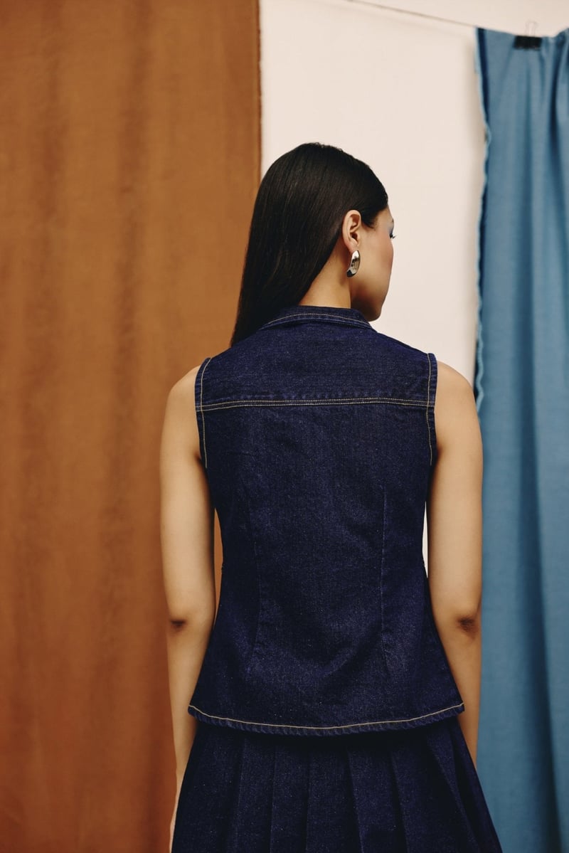 Deep Indigo Tailored Sleeveless Denim Top