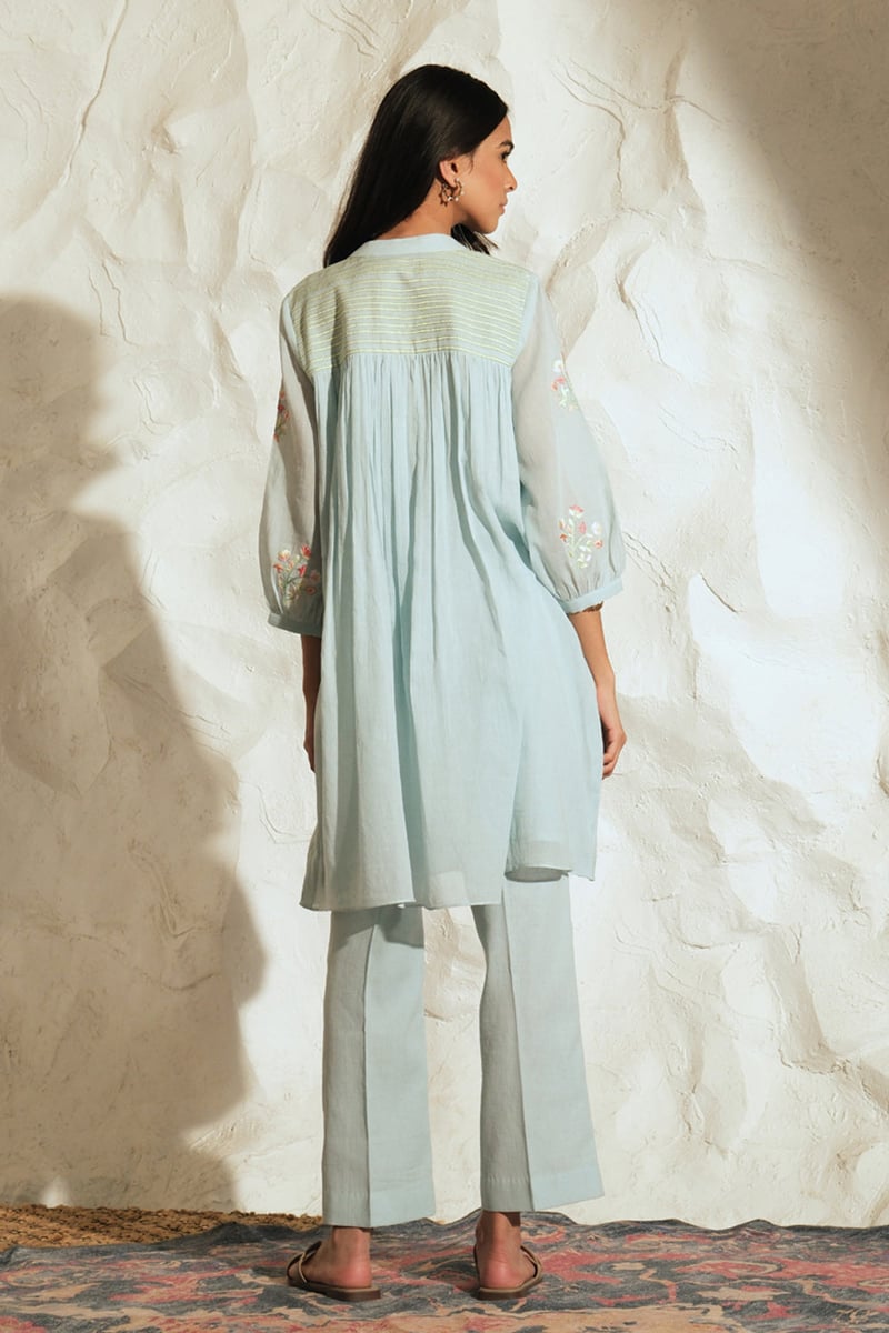 Pastel Blue Mul Mul Embroidered Co-ord Set