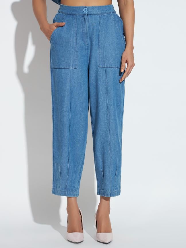 Light Denim Embroidered Co-ord Set with Straight Trousers