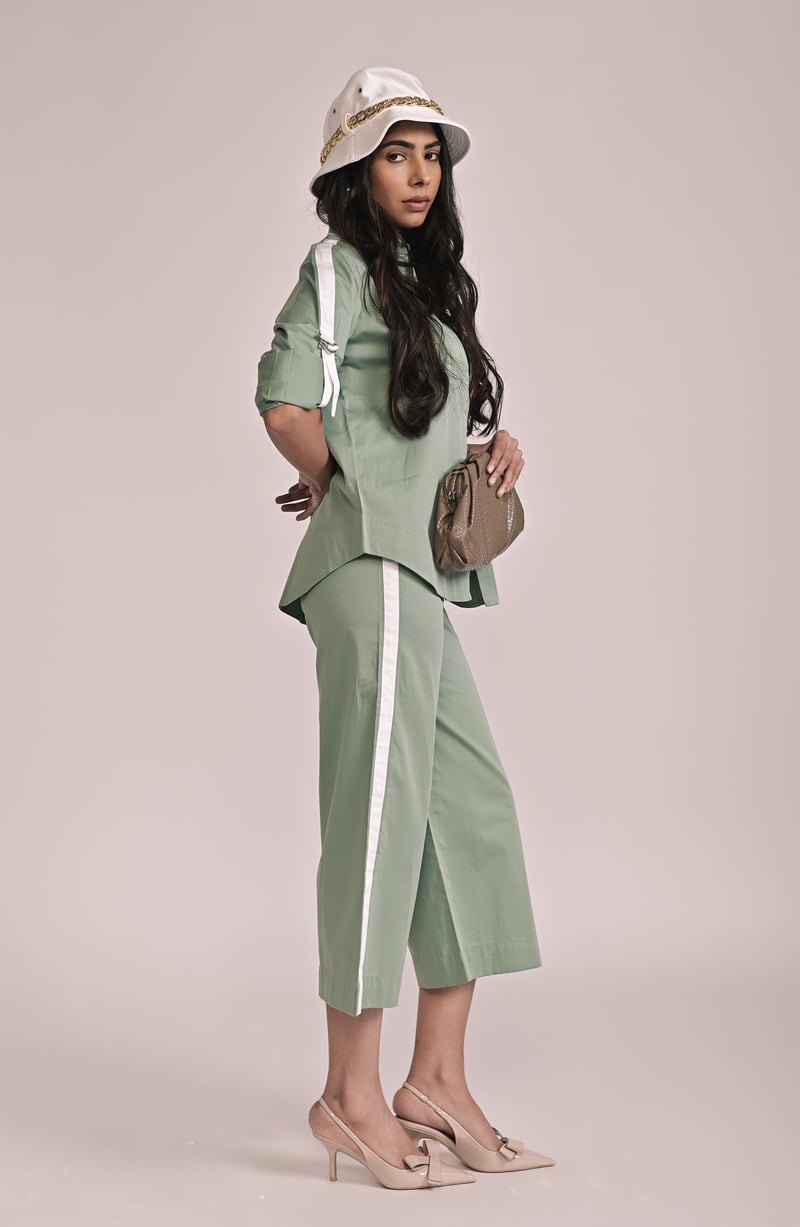 Orange Cotton Satin Shirt and Wide-Leg Pants Co-ord Set