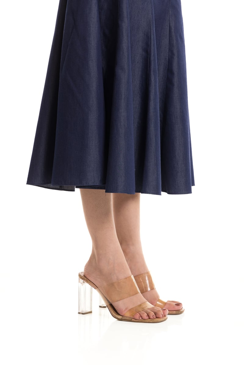 Denim Blue Sleeveless Fit and Flare Midi Dress