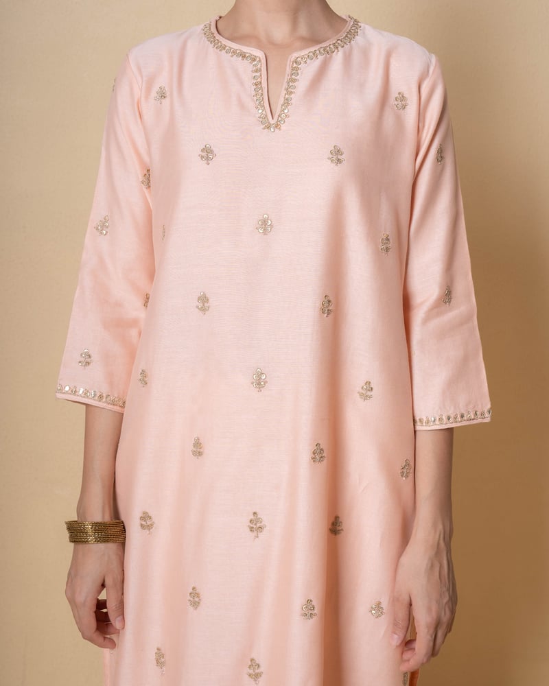 Light Salmon Marori Work Chanderi Suit Set