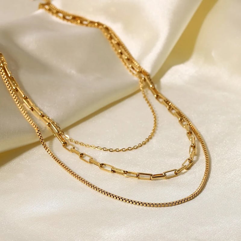Triple Layered Snake Paperclip Necklace, Hailey