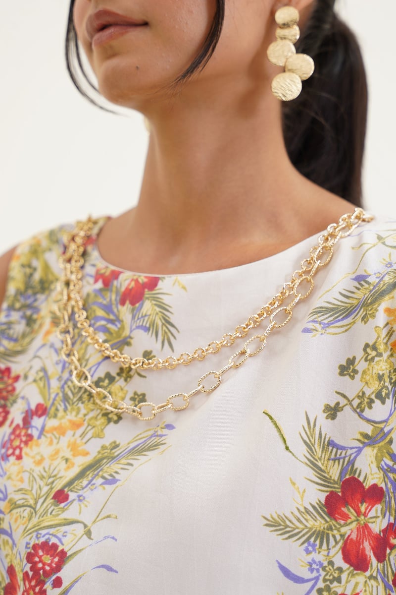 Ivory Tropical Print Mini Shift Dress