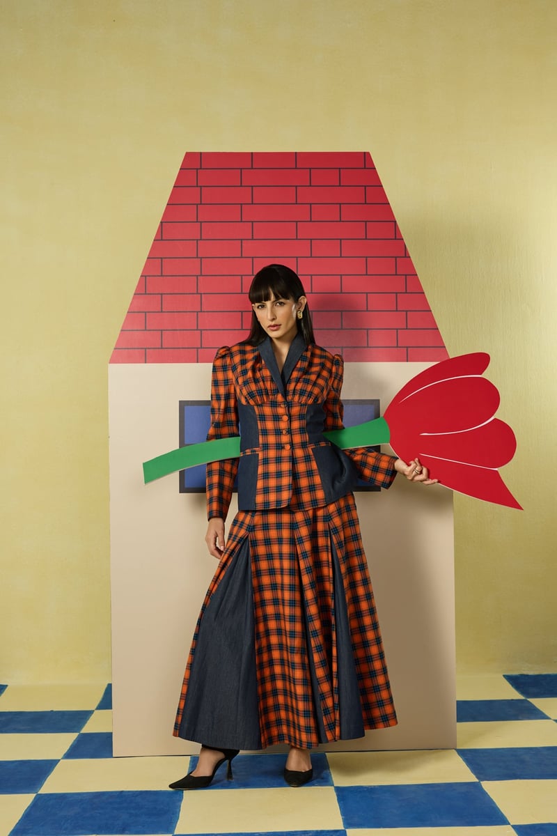 Orange and Navy Check Tailored Co-ord Set