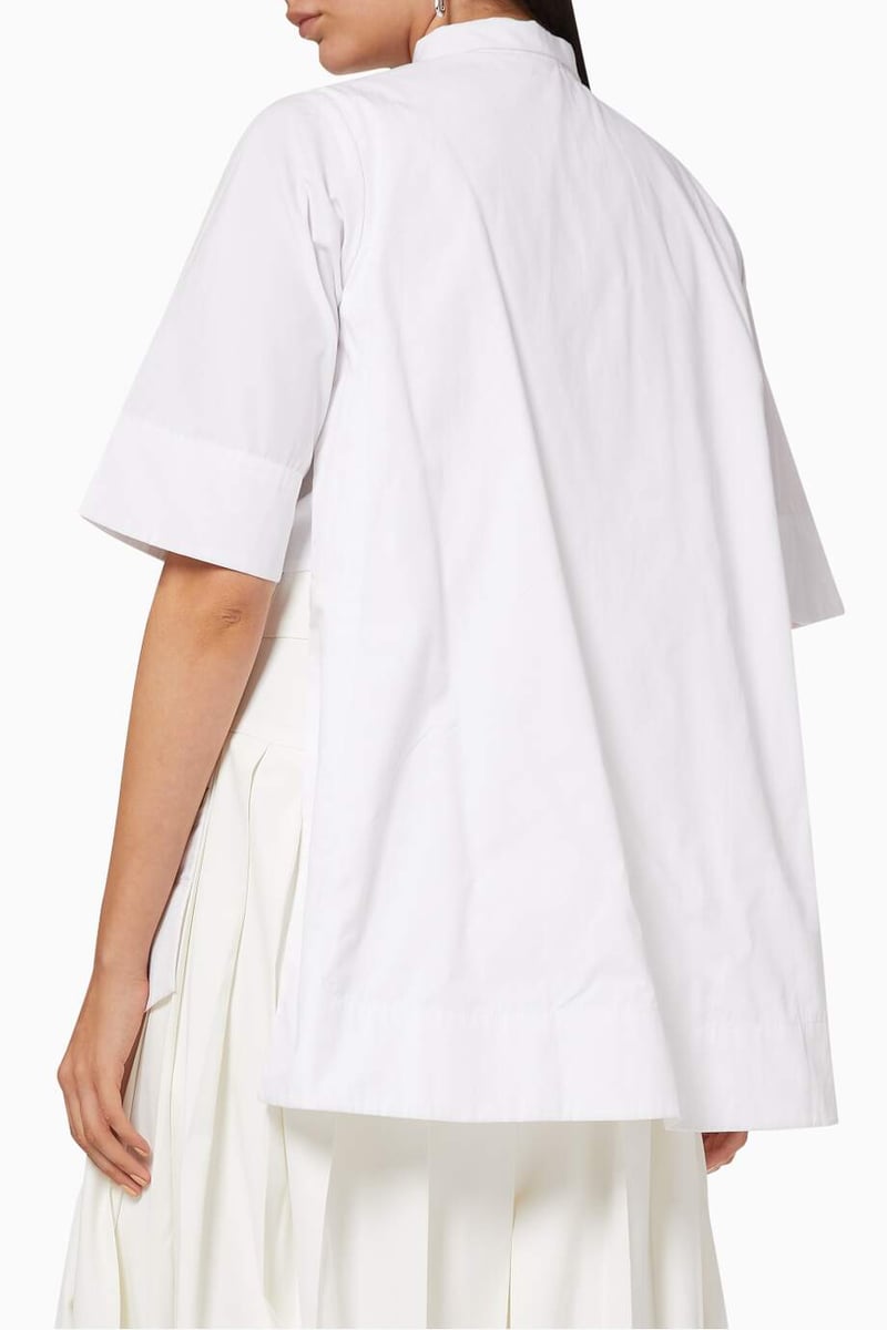 White Tie-Up Belted Cape-Back Shirt
