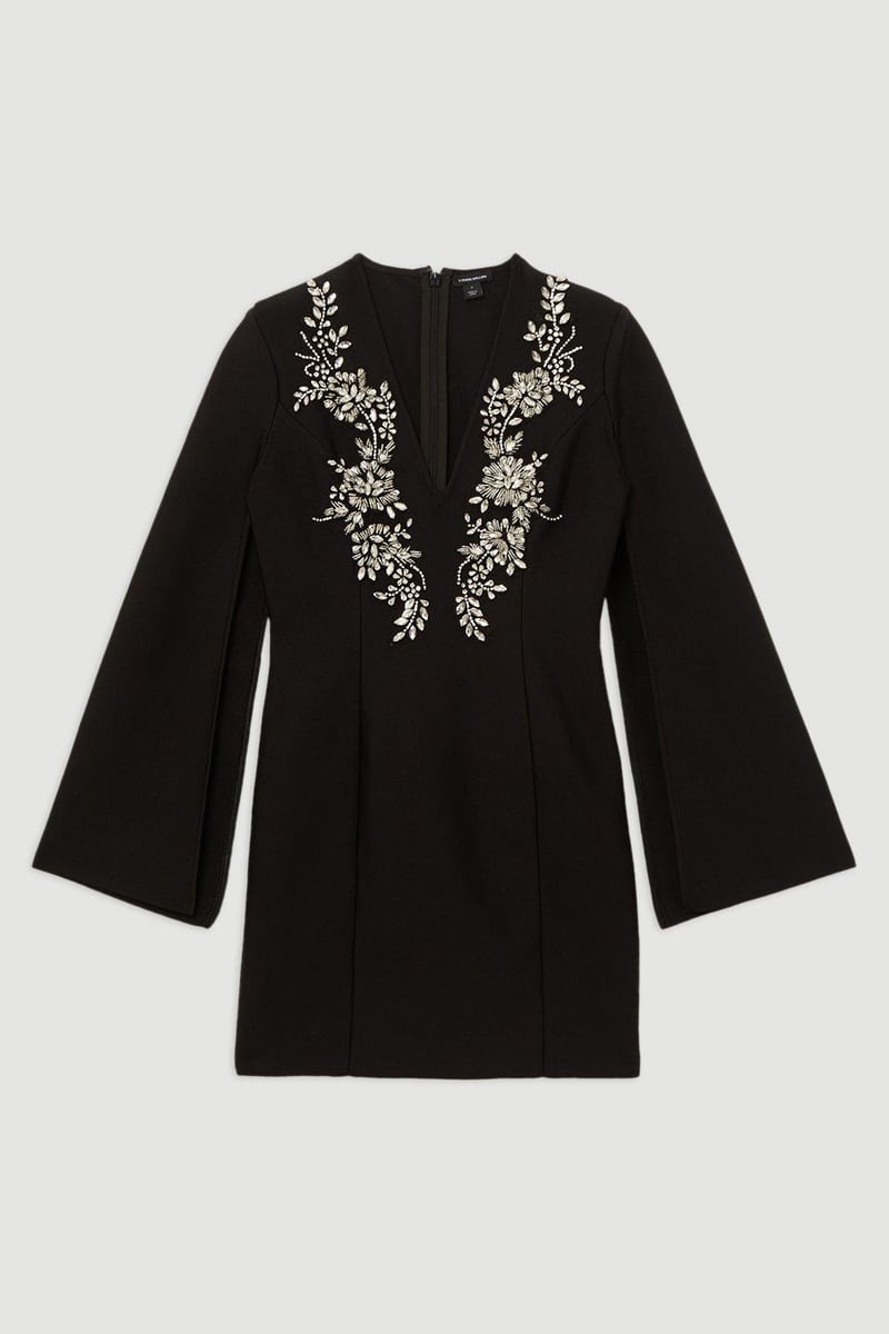 Black Embellished Cape Sleeve Bodycon Mini Dress