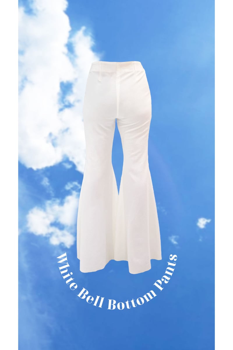 White High-Waist Bell Bottom Trousers with Side Zip