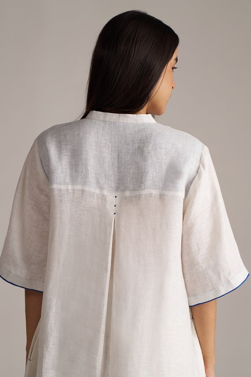 White Linen Embroidered Kurta and Pants Co-ord Set