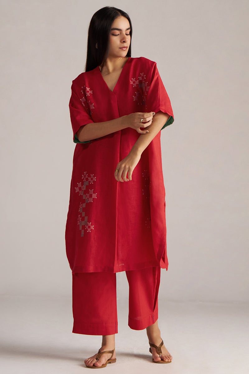 High Risk Red Linen Kurta and Wide-Leg Pants Co-ord Set