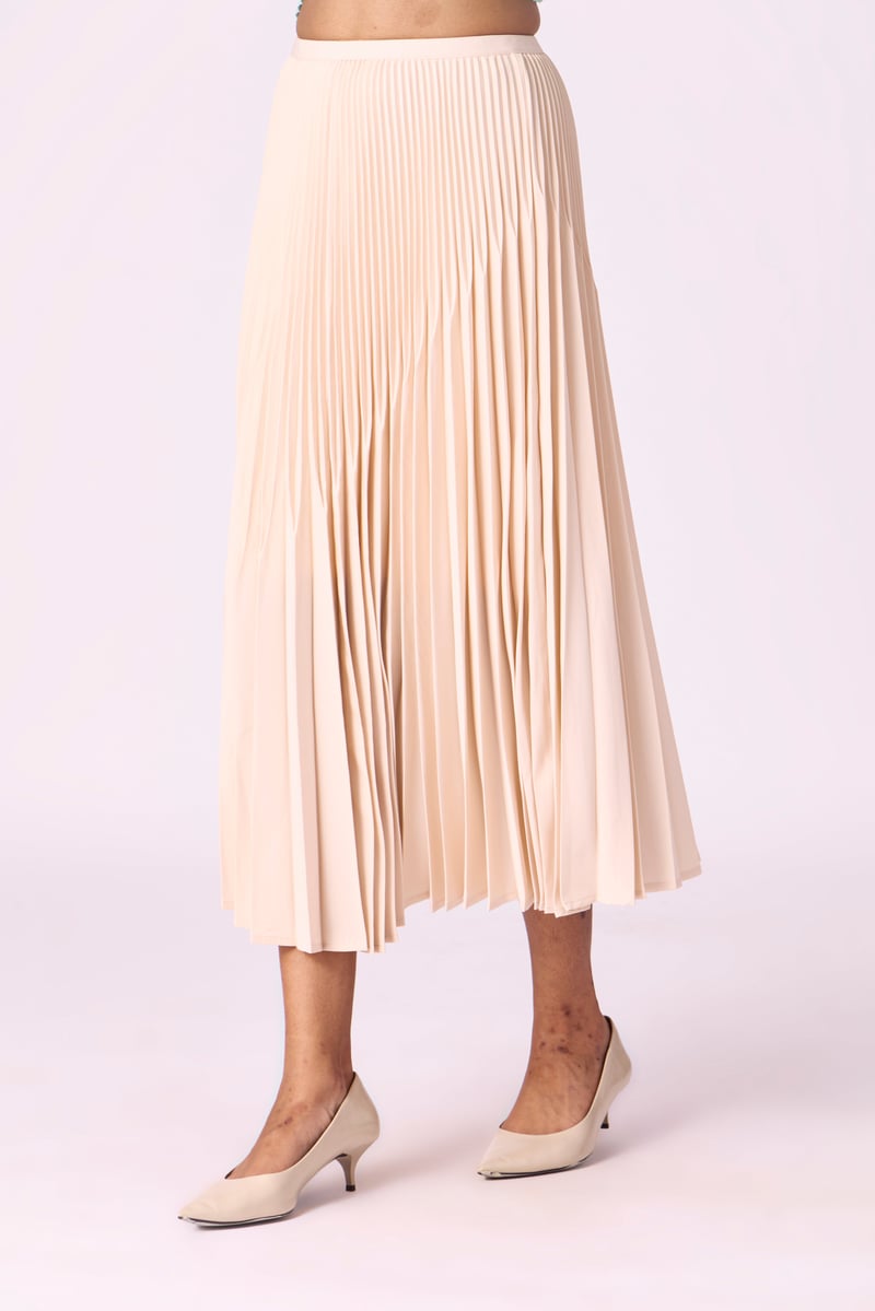 Cream Accordion Pleated Midi Skirt