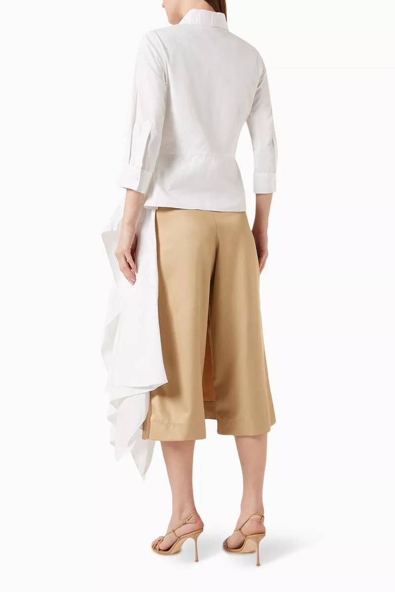 White Cotton Poplin Drape-Panel Shirt