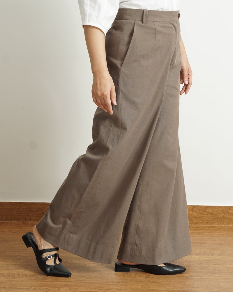 Taupe High-Waist Wide-Leg Cotton Trousers