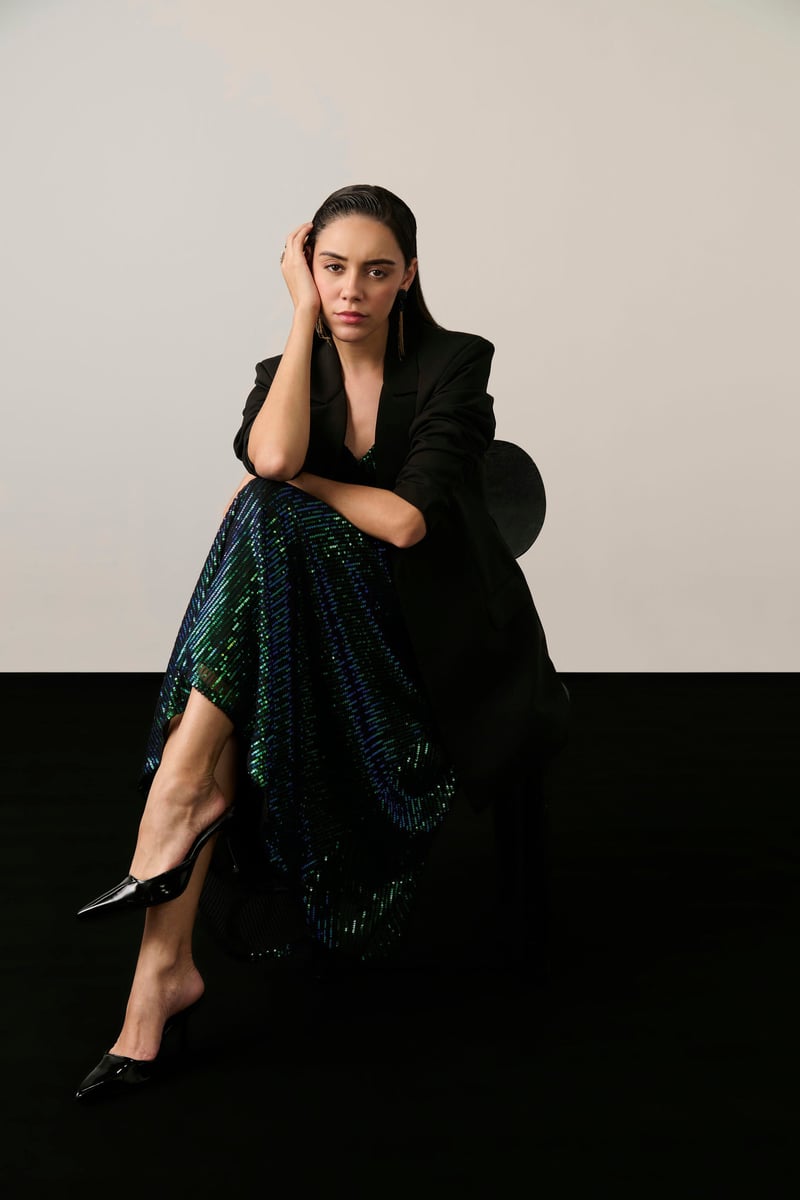 Black Oversized Blazer and Sequin Slip Dress Co-ord Set