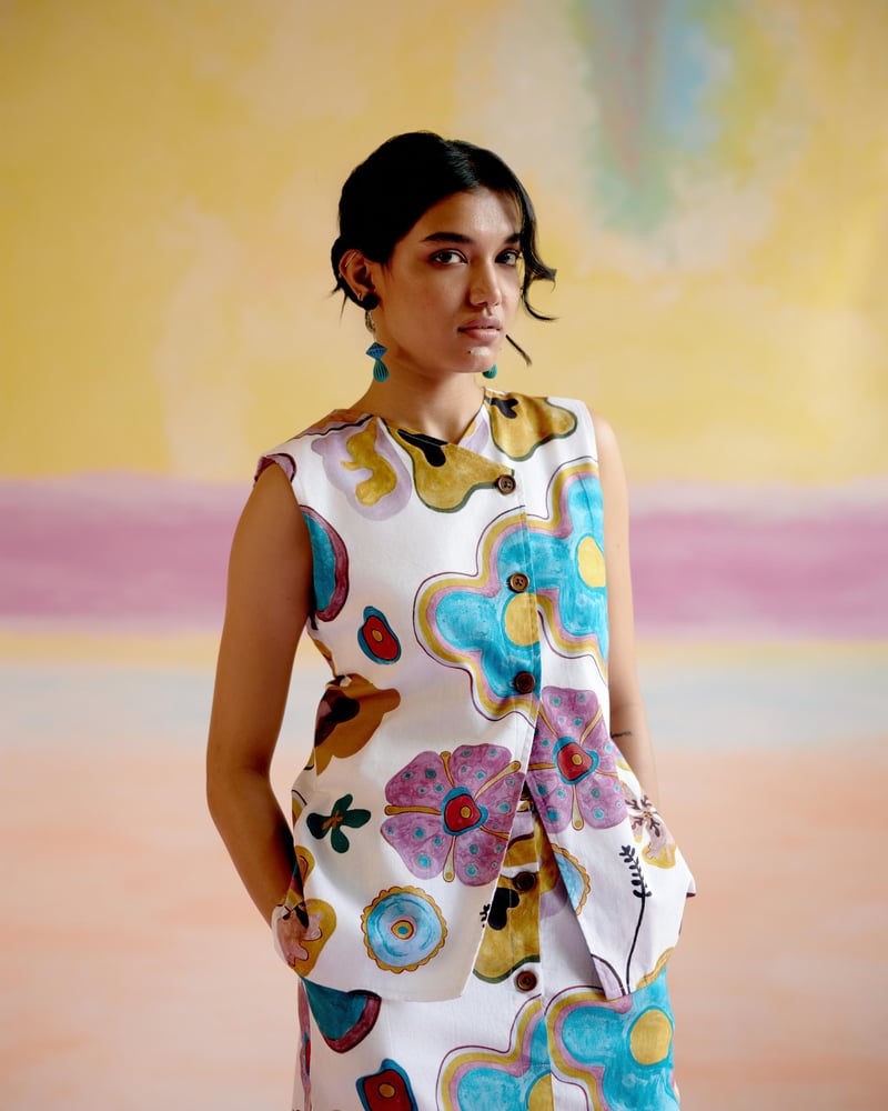 Multicolor Printed Cotton Poplin Skirt Co-ord Set