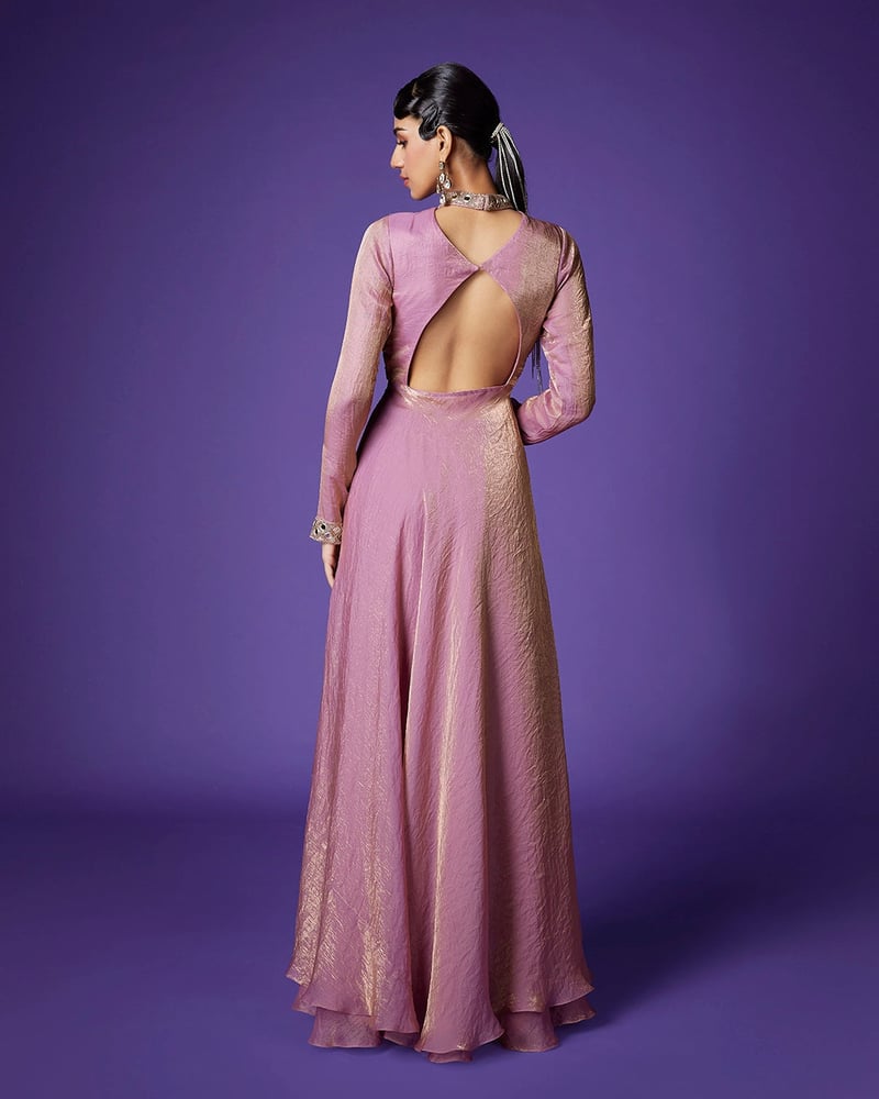 Blush Pink Shimmer Embellished High-Neck Maxi Gown