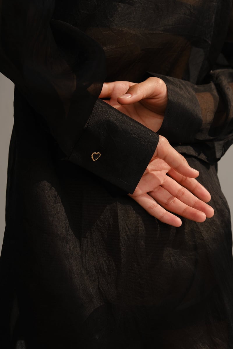 Black Sheer Organza Button-Down Shirt