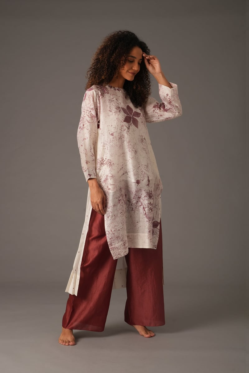 Maroon Chanderi Silk Printed Kurta and Pant Co-ord Set