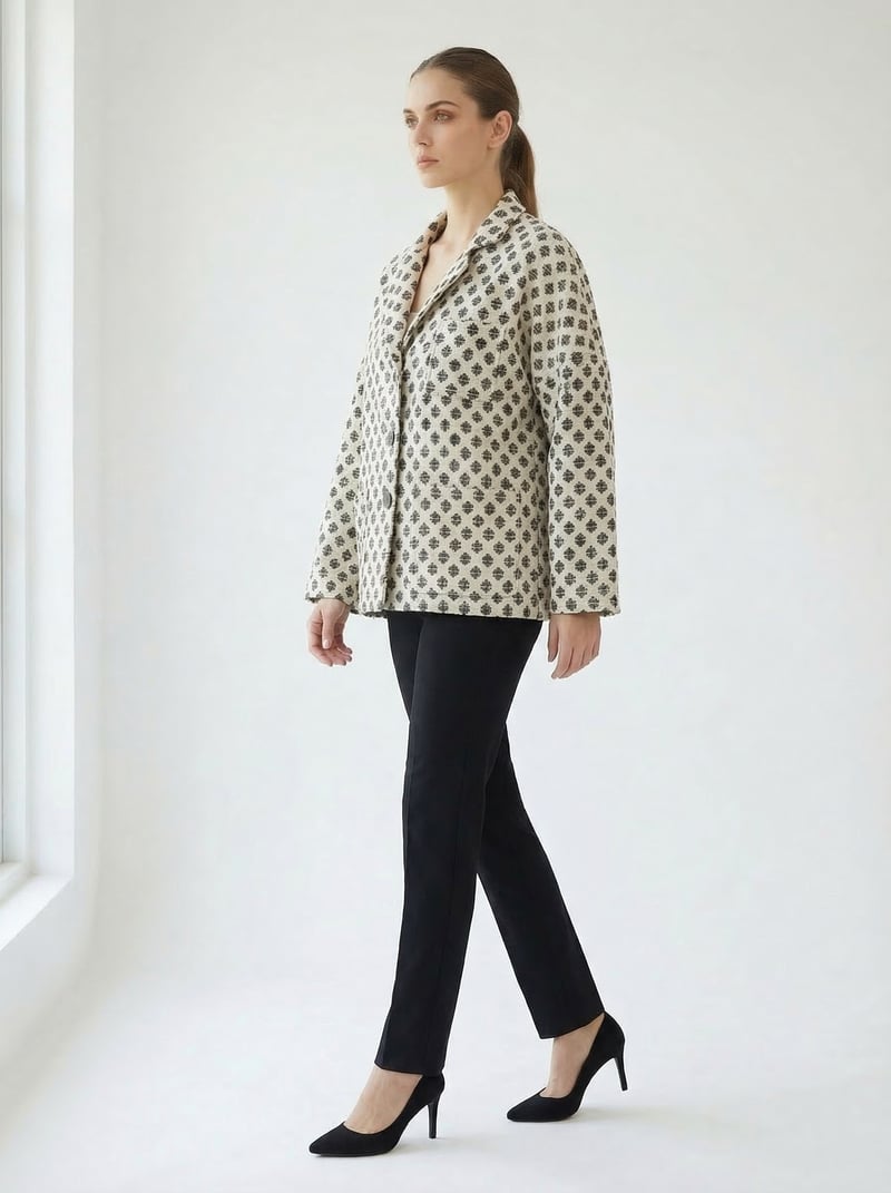 Black and Off-White Motif Print Tailored Jacket