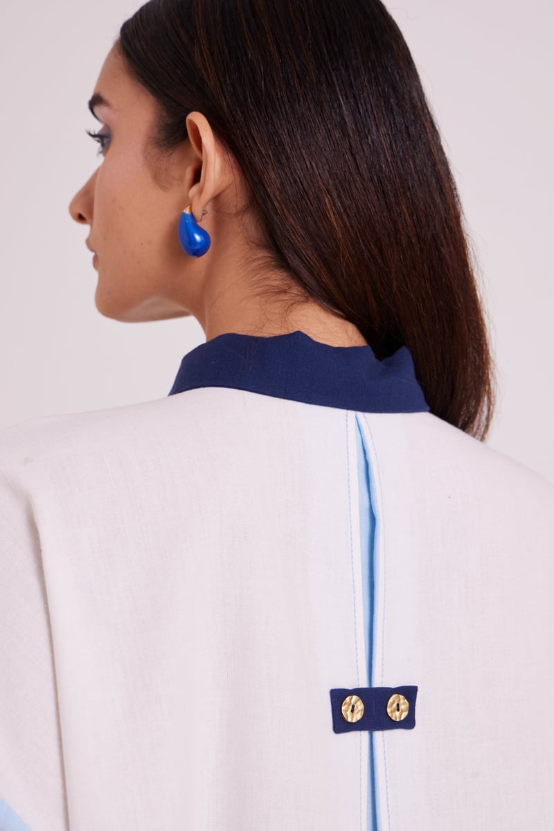 Multicolor Colorblock Oversized Shirt Dress with Pockets