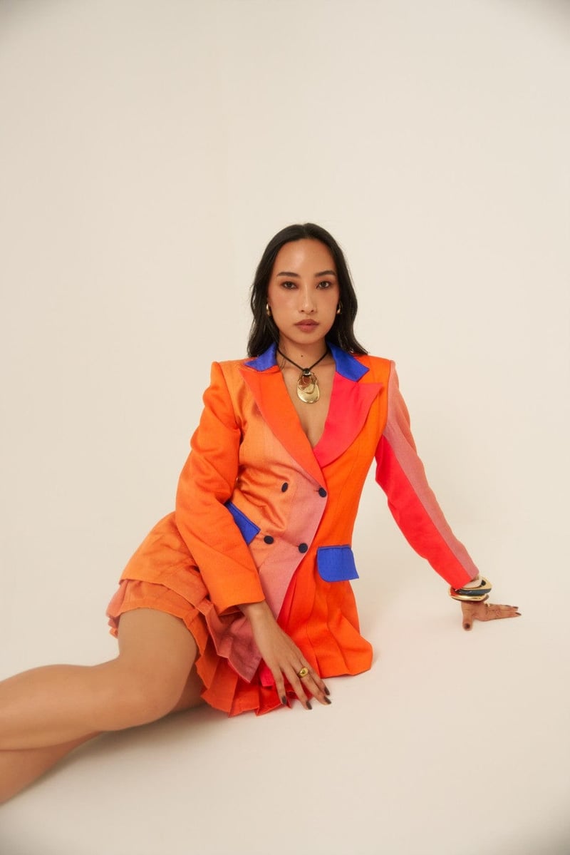 Sunset Ombre Blazer and Pleated Mini Skirt Co-ord Set