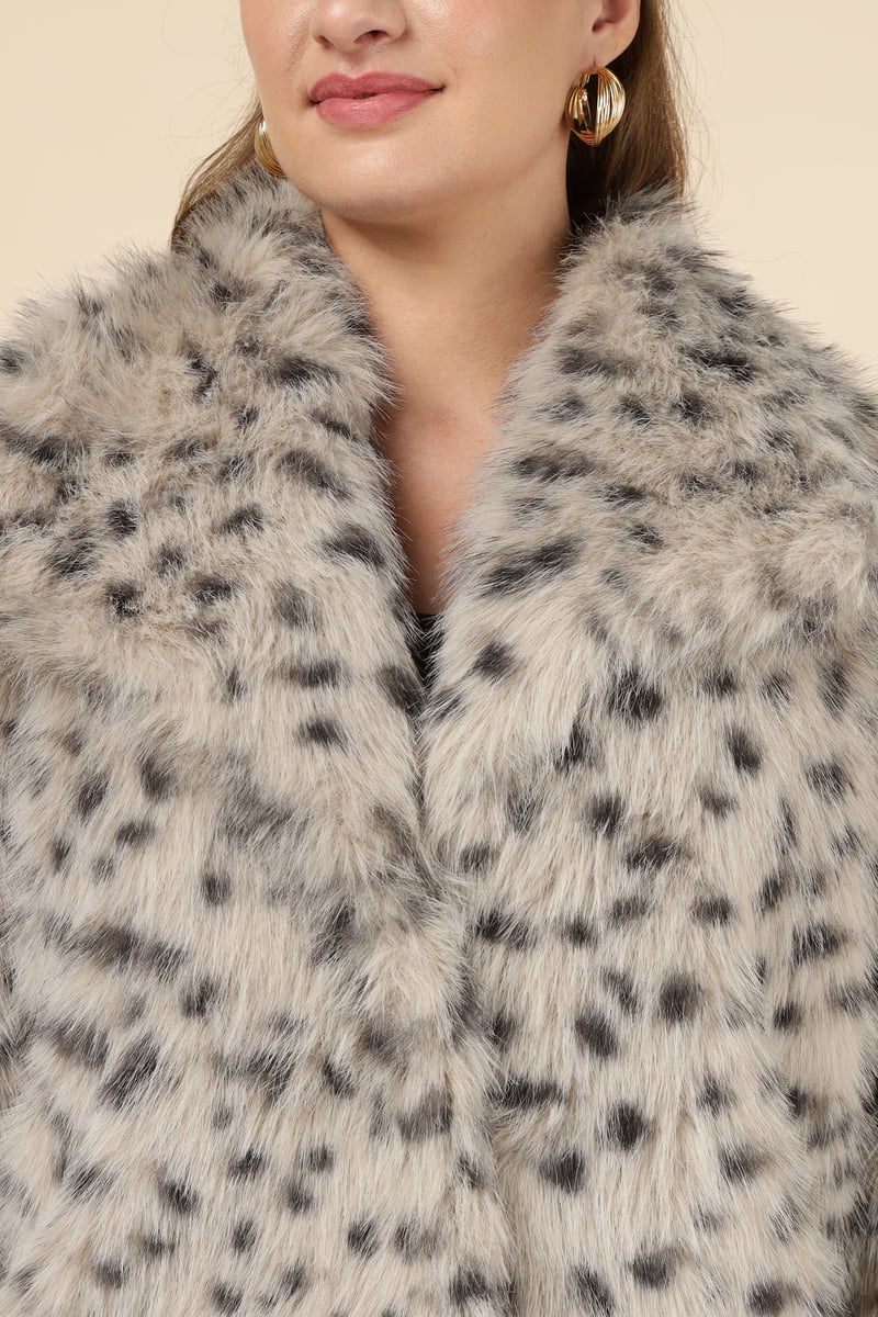 Beige Leopard Faux-Fur Cropped Jacket